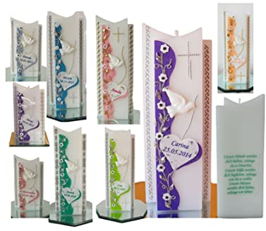 Taufkerze/Kommunionkerze,Konfirmationskerze,Geburtstagsgeschenk mit 3 D Taube,Junge,Mädchen ink. Name,Datum B077CT8C12