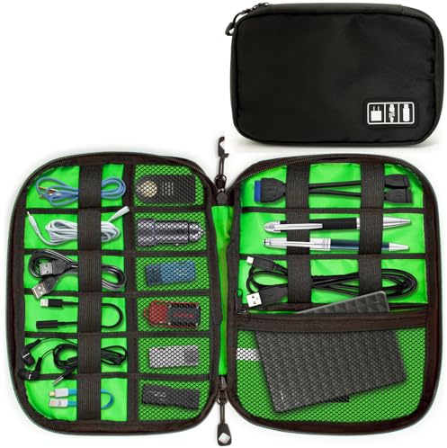 CampTeck U6748 Bolsa Organizador Cables Estuche de Viaje para Accesorios Electrónicos para Cargadores, Tarjetas de Memoria, Banco de Alimentación, Hard Drive Externo, Cables USB, etc. – Negro