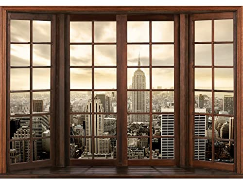 Runa Art Papel tapiz fotográfico Ventana Nueva York 352 x 250 cm Lana Fondo De Pantalla XXL Moderna Decoración De Pared Sala Cuarto Oficina Salón beige 9384011a