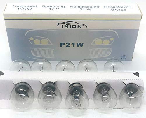 10x Stück – P21W - BA15s - 12V - 21W - KFZ Beleuchtung Glühlampe Kugellampe Bremslichtlampe Nebelschlusslampe Rückfahrlicht Tagfahrlicht Glühbirne Soffitte Autolampen