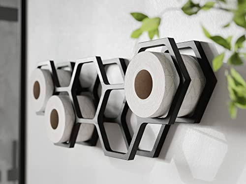 Toilet roll Holder Bathroom Shelf Bathroom Decor Toilet Paper Shelf Wooden Holder for Toilet Paper Honeycomb (Black)