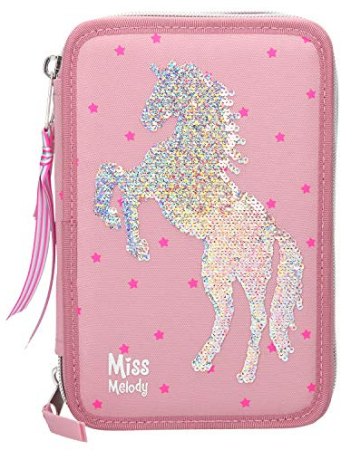 Depesche 10004 Federtasche 3 Fach, Miss Melody mit Pferd aus Streichpailletten, bunt