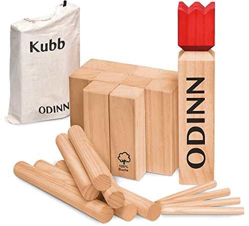 Kubb Wikinger Spiel Holz XXL - Toyfel Original Schwedenschach FSC® massives & schweres Buchenholz - Outdoor Spiele Wikinger Wurfspiel Bodenspiele Gartenspiele Spiele für draußen Holzspiel