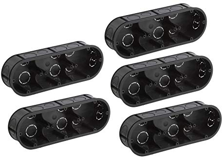 Meister Switch Box 3-Way – Flush-Mounted – 45 mm Deep – Black – Pack of 5 – 218 x 75 mm – For Installation of Switches & Sockets/Flush-Mounted Box Double/Device Box/Junction Box / 7460750