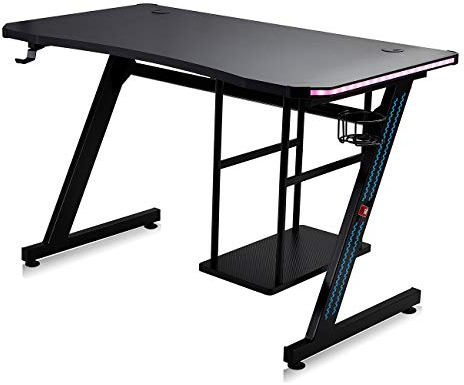 MY SIT Gaming Tisch Gizmo mit Farbwechsel LED Beleuchtung - Kopfhörerhalter PC-Halter und Getränkehalter - Leistungsstarkes Kabelmanagement - Gamer Schreibtisch Gaming Computertisch in Schwarz
