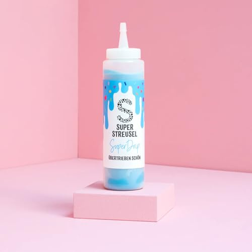 Super Streusel SuperDrip Blau - Drip Cake Glasur Kuchenglasur Schoko (300g) | Fertige Cake Drip Glasur für Torten, Cupcakes, Cake Pops & Plätzchen, Zuckerschrift in der Flasche