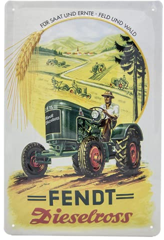 LUCKYLINDE geprägtes Blechschild FENDT Dieselross, Traktor, Werkstatt Deko, Retro Werbeschild, 30 x 20 cm