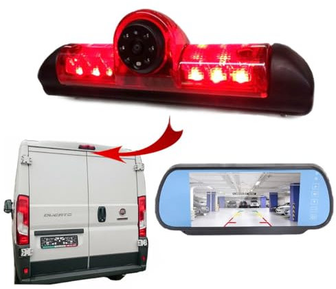 Dolphin Automotive Rear Brake Light Reversing Camera For Peugeot Boxer Van 2006-2024 (Camera With 7 Mirror Monitor)