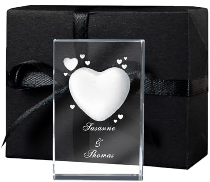 LOOXIS Personalisierte 3D Herz-Gravur im Glas – versch. Motive, Namen, Wunsch-Text – Geschenk-Idee zu Weihnachten, Valentinstag, Jahrestag – für Partner/in, Frauen, Männer – M