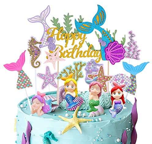 32 Stücke Meerjungfrau Kuchendeko,Meerjungfrau Topper,tortendeko Ocean Theme Tortenaufleger für Geburtstag Party Decor
