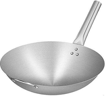 ZXFDMSWJ Sartén/Wok De Acero Inoxidable - con Mango,Construcción Avanzada De 3 Capas,Wok De Inducción Multipropósito Sin Revestimiento Cocina De Inducción Estufa De Gas Universal,A-34Cm,A,43cm,Sarten
