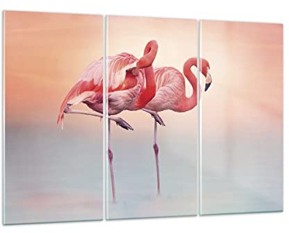 Quadro su Vetro 165x110cm Stampe da Parete in Vetro Fenicotteri Esotismo Uccelli Grandi XXL Decorazione Murale Camera da Letto Cucina 3 pezzi Quadri Moderni Soggiorno Immagini Wall Art GCE165x110-5044