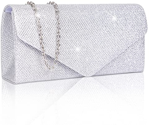 Larcenciel Women's Clutches, Sparkly Envelope Evening Clutch Bags with Detachable Chain, Sequin Handbags for Ladies, Elegant Cross Body Shoulder Bags Bridal Purses for Women
