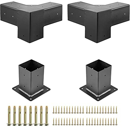 TOMCHY Kit de pergola en bois 10,2 x 10,2 cm avec supports en acier et supports de pergola, épaulière et boulons de décalage pour store de chasse, support de support de cerf (2 équerres + 2 bottes)
