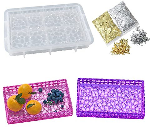 Yayatty Moules de Moulage en Résine Epoxy, Rectangle Moules de Plateau en Résine, Rectangle Moule Resine Epoxy Motif Diamant pour Stockage, Décoration de La Maison