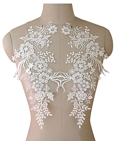 NICENEEDED Un Paio di Paillettes A Fiore In Pizzo Ricamato, Finiture In Tessuto di Pizzo Bianco Vintage 3D, Toppe di Fiori Abbellimenti di Applique Floreali per Artigianato di Cucito Fai Da Te Da