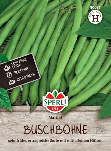 Sperli Buschbohnensamen Martini 80085 - Gemüsesamen für eine sehr ertragreiche Buschbohne mit einem Inhalt für 5 bis 7 lfd. Meter - Gemüsepflanzen, Saatgut | Ertragreiche Sorte, Inhalt fuer 5 bis 7 lfd. Meter, ideal fuer den Gemuesegarten, einfache Aussaat