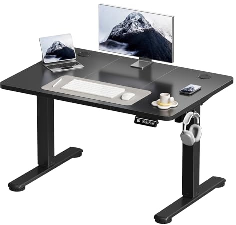 Devoko Höhenverstellbarer Schreibtisch, Elektrischer Schreibtisch Höhenverstellbar Tisch, Steh-Sitz Bürotisch, Computertisch mit Memory-Funktion, Stehpult, Standing Desk, Bürotisch,100 x 60 cm,Schwarz