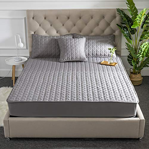 HAIBA bettlaken Gesteppte Gewaschener Baumwollstoff spannbettlaken 3PCS:180x200cm/26-35cm weiche tagesdecke + 2 gratis-kopfkissenbezüge