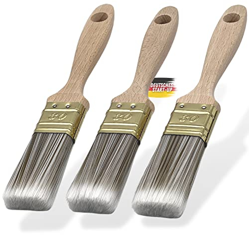 ORGAFLIX Lasurpinsel 30mm Premium - 3er Set - Kein Borstenverlust - Lasur Pinsel-Set für Holz außen, Lacke, Farbe, Öl, Möbelfarbe streichen - Lackpinsel Pinselset klein, Malerpinsel, Flachpinsel
