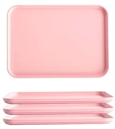 GNCLOUD 4 Pcs Serving Tray, Kitchen Trays, Rectangular Plastic Tray for Serving Drinks, Snacks, Tea or Coffee (Pink)