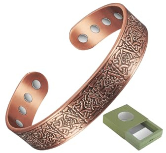 Bracciale per artrite per terapia magnetica in rame puro da uomo, allevia efficacemente l'emicrania, il magnete da 3500 Gauss ha un evidente effetto sulla sindrome del polso (F)