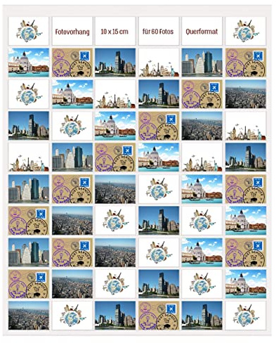trendfinding® Fotovorhang 10x15cm Hoch und Querformat Foto Bilder Postkarten Format Fotowand Fotogalerie Fototaschen Fotohalter Taschenvorhang Fotos (60 Fotos Querformat 10x15)