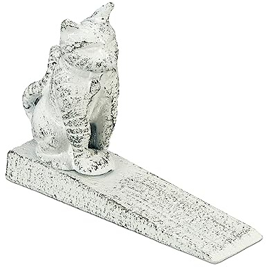 Relaxdays Türstopper, Katze, Gusseisen, Türpuffer für Boden, innen & außen, H x B x T: 11 x 15 x 4 cm, Türkeil, weiß