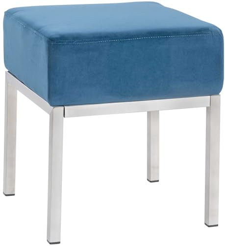 CLP Sitzhocker Lamega Samt I Hocker mit strapazierfähigem Samtbezug I Sitzwürfel mit robustem Edelstahlgestell, Farbe:blau