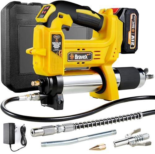 Bravex Kabellose Fettpresse, batteriebetrieben, 12.000 PSI elektrische Fettpresse, 101,6 cm langer Hochdruckschlauch, wiederaufladbarer Akku im Lieferumfang enthalten