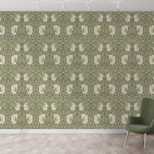Fchen art William Morris Autocollants Muraux Vintage Floraux, Papier Peint Vinyle Adhésif Décoller et Coller Décalcomanies Murales Rustiques Ferme Botaniques Vert Sauge/Jaune Autocollants pour