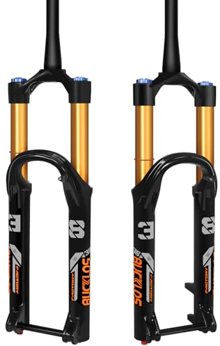 BUCKLOS Factory 38 Druckluftfedergabel, 110 x 15 mm, 180 mm Federweg, 38 mm Innenschlauch durch Achse, Rückprallverstellung, Scheibenbremse, Vorderradgabeln, passend für Mountainbike AM DH.