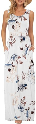AUSELILY Women's Casual Summer Dress White Flowers S
