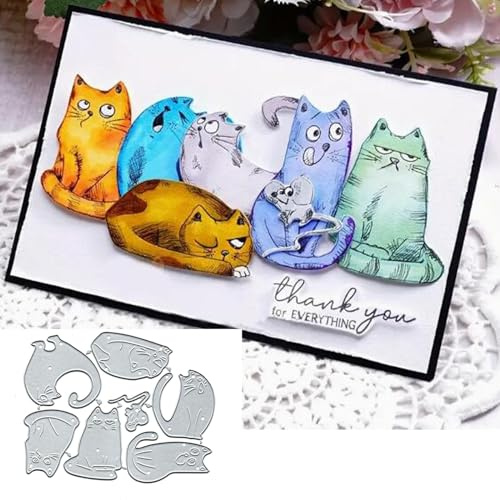 Metall-Stanzformen für Kartenherstellung, niedliche Katzen, Schablonen, DIY, Scrapbooking, Album, dekoratives Prägepapier, Karten, Prägung, Handwerk, 6 Stück