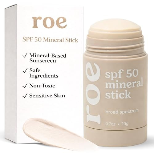 Roe Wellness- Mineral Sunscreen Stick SPF 50 Reef Safe Roll-On Clean Ingredients Zinc Oxide Sun Protection | Face & Body UVA & UVB | Great For Kids, Toddlers, Newborns & Adults