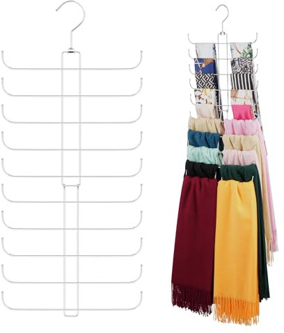 ZEDODIER Scarf Organizer Scarf Hanger for Closet, Rotatable Sturdy Hijab Holder Holds 20 Scarves, Space Saving Closet Organizers and Storage, Silver