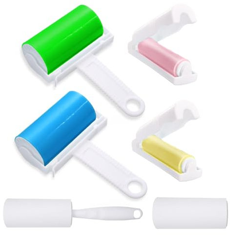 REJOECE 6 Pezzi Rullo Togli Peli Animali, Set di Rullo Spazzola Levapelucchi a Rullo Silicone con Copertura Adesivo Lavabile Riutilizzabile per Peli di Animali e Capelli Utensili Domestici