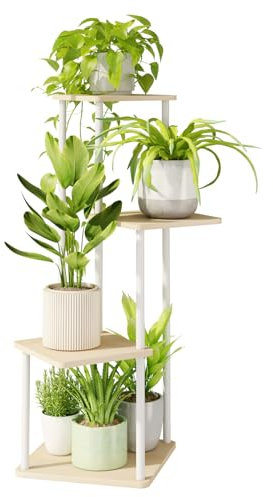 Bamworld Pflanzenständer Blumenständer indoor 4 Etagen Pflanzenregal Blumentreppe Metall Outdoor Balkon Deko Schlafzimmer Blumentopf Zimmerpflanzen Pflanztisch (Weis)