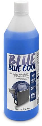 ErrecHome Blue Cool, Liquido Radiatore Blu -30°C/+107°C, antigelo G11 con pacchetto inibitore NAP FREE, Pronto all’uso, 1 Litro