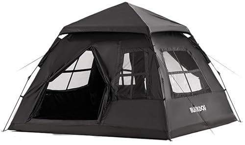 windhike Blackdog Portable Camping Tent - 2-4 Person Waterproof Instant Pop Up Tent, UPF50+ Sun Protection 5㎡ Large Space for Family, Car Camping & Traveling, Easy Setup (Black)