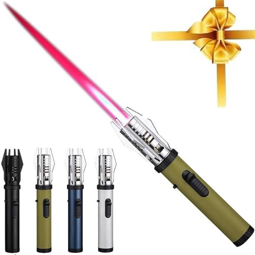 Torch Lighter, Butane Gas Lighter, Refillable Windproof Jet Flame Lighter, Bright Flame Lighter with Safety Lock and Adjustable Flame, Cool Lightsaber Lighter for Candles, Campfires, BBQ, Baking, Camp