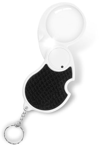 5x Magnifying Glass with Light, 45 mm Handheld Small Magnifier Portable Illuminated Pocket Loupe Mini Magnifying Glass Lens with Keychain for Reading Hobby Travel Crafts Jewellery Kids