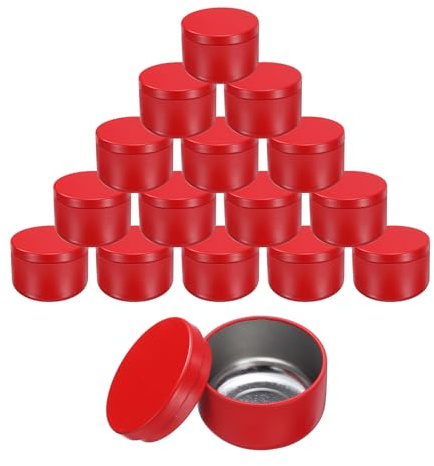 sourcing map 16pcs Portable Storage Jar, Multipurpose Airtight Container Bottle Mini Smell Proof Metal Round Tins with Lid for Spices Coffee Tea Candy, Red