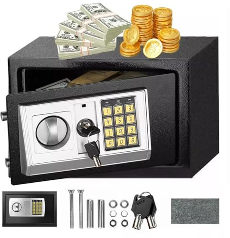 Caja fuerte segura, caja fuerte con llave y cerradura de combinación, caja fuerte electrónica para muebles, resistente al fuego, resistente al agua, pequeña caja fuerte para el hogar, mini caja fuerte