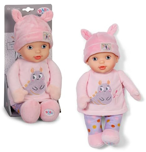 BABY Born for Babies Sweetie Pink - Weiche 30 cm Puppe mit pinkem Stoffkörper & integrierter Rassel - Für Neugeborene geeignet