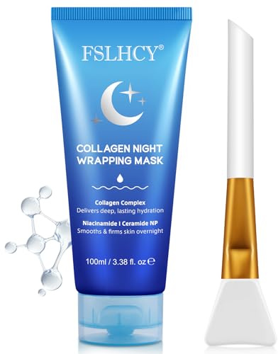 Collagen Night Wrapping Mask, 100ml Mascarilla de Colageno, Peel off Mascarilla Envolvente de Noche con Colágeno, Tratamiento de Hidratación Profunda, Minimiza los Poros, Reduce Líneas Finas y Arrugas