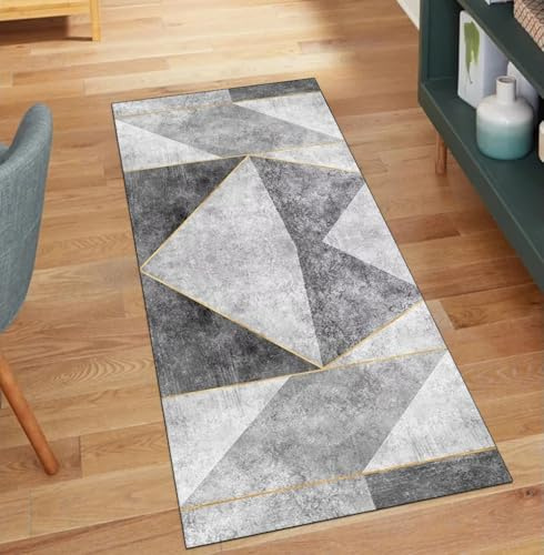 QQrunner Alfombra de cocina larga para pasillo, cocina, antideslizante, gris, 40 x 120 cm, se vende por metros, lavable, geométrica, para cocina, pasillo, poliéster, salón, alfombra atrapa la suciedad