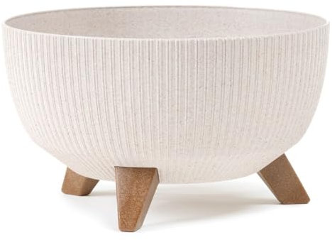 Muddy Hands Eco Friendly Decorative Oval Plant Pot with Legs Indoor Home Outdoor Garden Large Flower Planter Stand Holder Cover - Made from Recycled Plastic & Wood (White)
