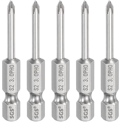 sourcing map Lot de 5 embouts de tournevis cruciformes PH0 6,35 mm à tige hexagonale de 50 mm de long avec tige magnétique cruciforme en acier S2 pour perceuses électriques, argenté