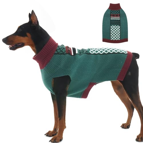 Katzinst Rollkragen Hundepullover - Pullover Hunde mit Leinenloch | Leicht und Elastisch Hundepulli für Große Hunde, Ärmelloser Winter Hundekleidung, Grün, 2XL